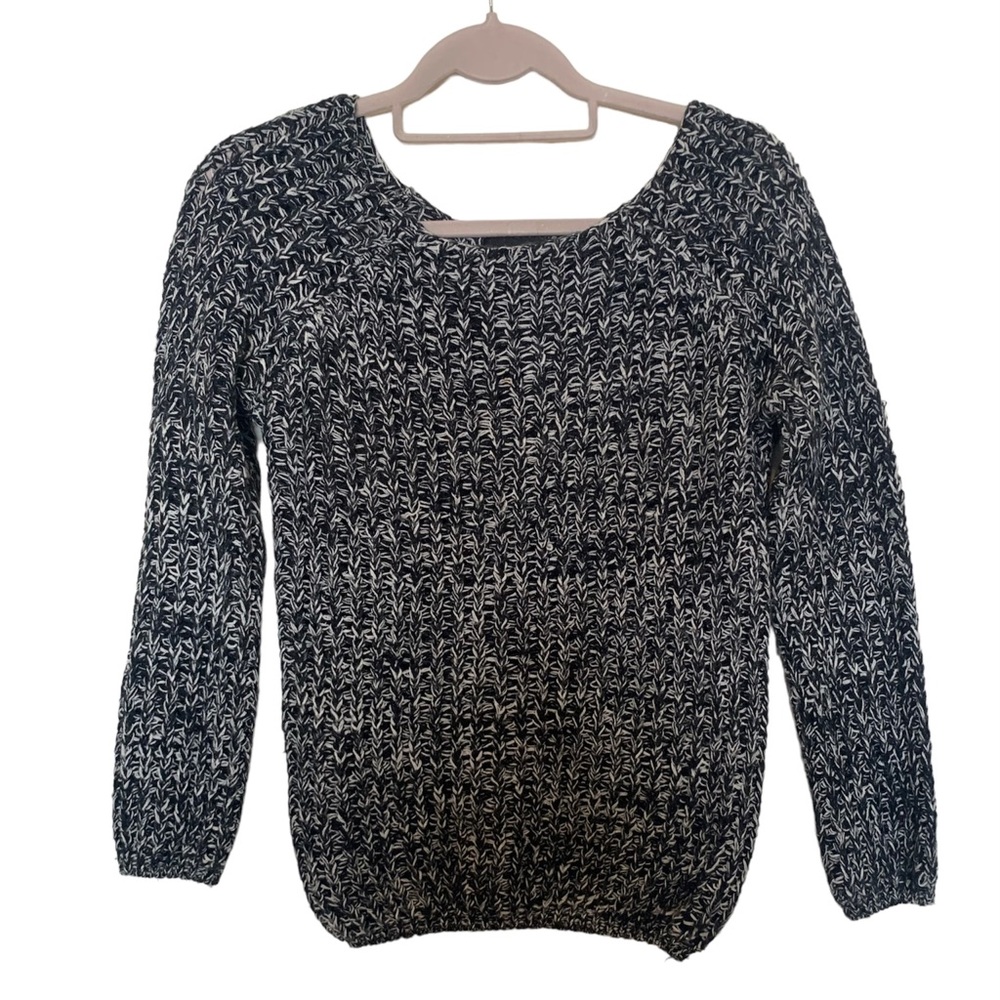 Black and White Knit Crew Neck Sweater